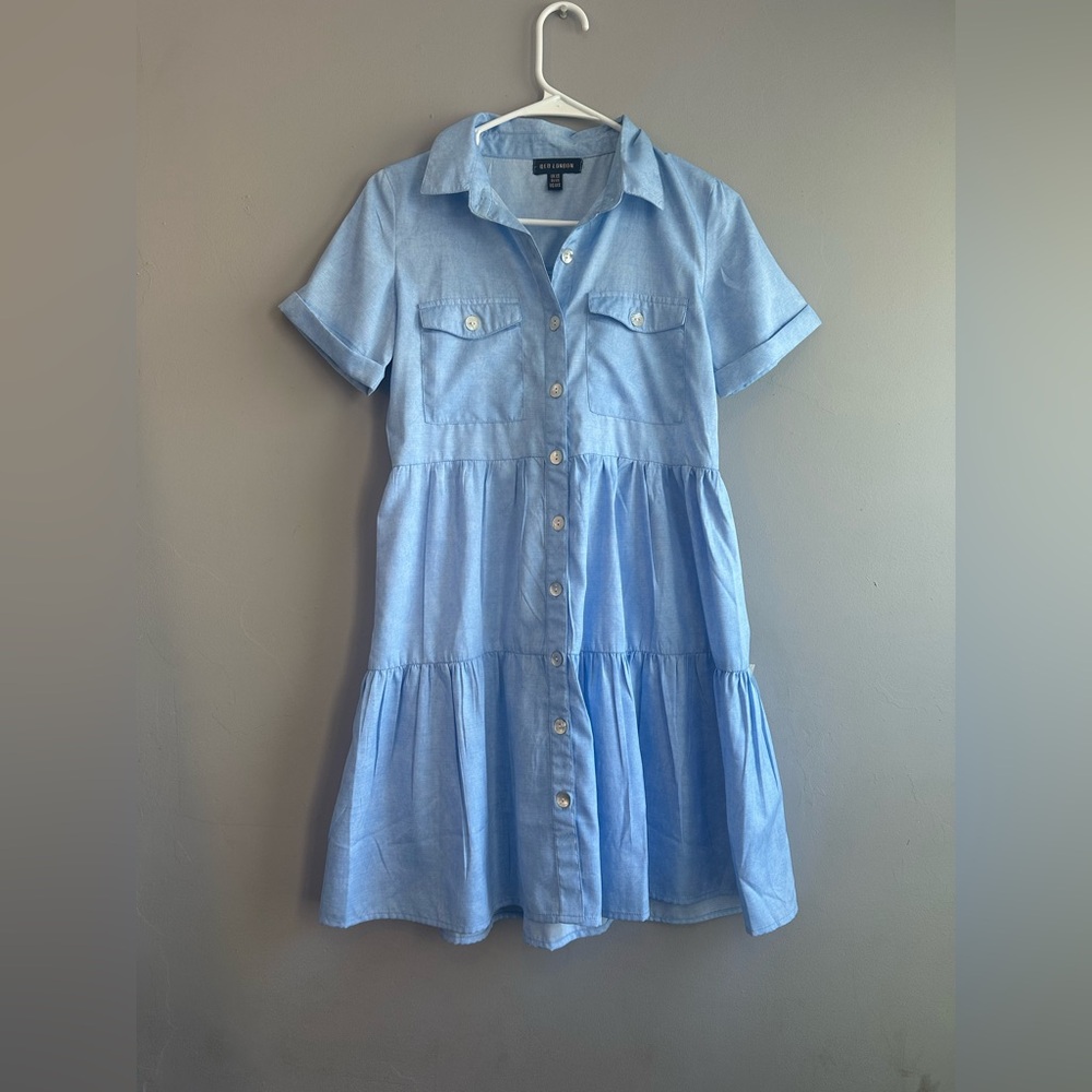 QED London Light Blue Button-Down Mini Dress